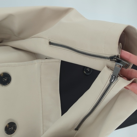 Ann Taylor Colorblock Trench Coat Tan Black XS preppy fall spring classic rain - Picture 7 of 11